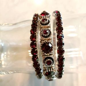 Garnet and Silver Tone Stretch Bracelet Set